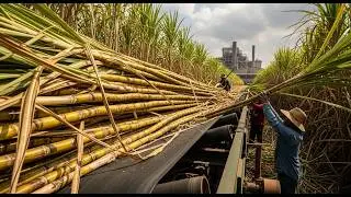 MASSIVE Sugarcane Harvest: EXTREME Machinery & High-Tech Sugar Factory Processing - Harvest Motion