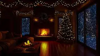 Quiet Winter Fireplace with Gentle Piano | Snowy Cabin Night Ambience for Sleep