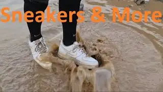 White Nike Air Force 1 shoes and black soccer socks wet funny 8K ASMR Sound