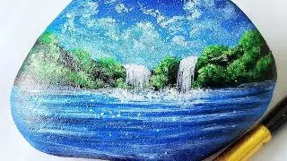 Easy Waterfall Painting on Stone 😀 Acrylic Painting for beginners
