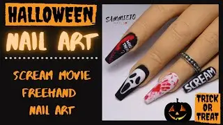HALLOWEEN NAIL ART | Scream Movie Themed Easy Freehand Nail Art