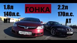 BMW Z3 2.2 170hp AT vs HONDA CIVIC 1.8 140hp MT.