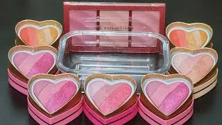 Mixing 'Heart' Blusher and Highlighter into Clear Slime, Satisfying Slime Video ASMR