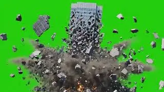 Explosion (4) Building Collapse Green Screen with Sound Effects, No Watermark & No Copyright