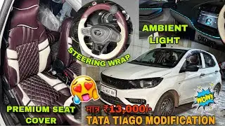 Tata Tiago Full Interior Upgrade ✅ Premium Seat Cover | Steering Wrap | Ambient Light✅Tiago Modified