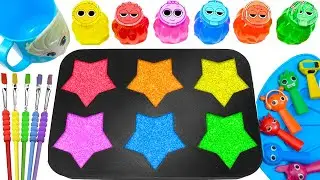 Satisfying Video DIY How To Make Rainbow Star Shapes Filled With Glitter Slime Colorful Sprunki ASMR