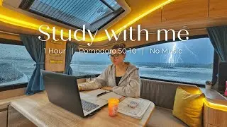 1 Hour Study With Me 🌧️ Real Rain Sounds | Rainy Day in My Van | 50/10 Pomodoro | No Music