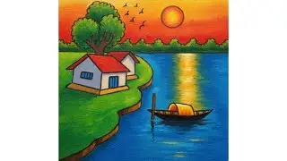 Beautiful village scenery drawing with oil pastels/Nature drawing easy and beautiful painting/Drisso