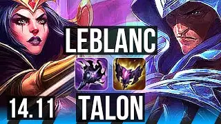 LEBLANC vs TALON (MID) | 10/0/1, 70% winrate, 6 solo kills, Legendary | KR Grandmaster | 14.11