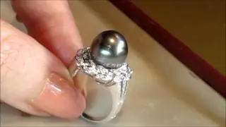 Huge Tahitian Black pearl & Diamond ring