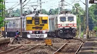 Perfect Train Crossing Local Train meets Shatabdi Express