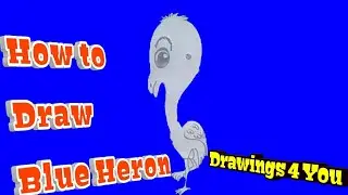Super cute birds drawing - how to draw great blue heron water bird for kids || Drawings 4 you