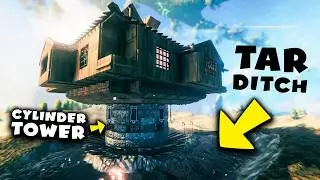 Tar Ditch and House on a Cylinder Tower! | Valheim