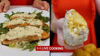 ❤️ LIVE Cooking 16 - Salmon in Creamy Truffle Sauce and Crunchy Potato Croquettes ASMR