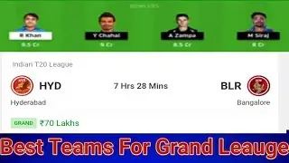 Hyderabad Vs Bangalore Mpl Superteam // HYD VS BLR Dream 11 Team IPL