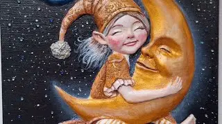 I sculpt a bas-relief and draw the moon and a girl