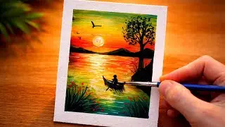 &ldquo;Alone Boat at Golden Sunset 🌅 | Calm & Relaxing Painting Process&rdquo;