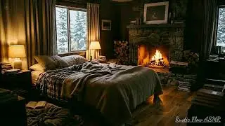 Sleep Instantly in This Cozy Bedroom | Blizzard & Crackling Fireplace Ambience | [Music Version]