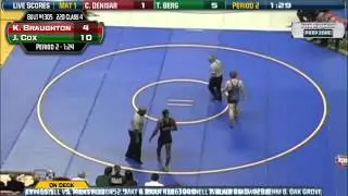 Hickman's J'Den Cox wrestles K. Braughton at the 220 lbs. weight class