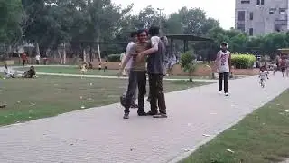Fake hugging prank in public