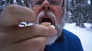 Traditional Norwegian lunch in winter forest. ASMR. Solo winter hiking and camping. Pickled herring