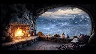 COZY CAVE AMBIENCE Heavy Rainstorm & Fireplace 🔥 Howling Wind for Sleep, Study | 3 Hours 4K