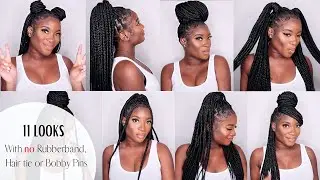 HOW TO | STYLE MEDIUM KNOTLESS BRAIDS WITH NO HAIR ACCESSORIES! | Protective Styles