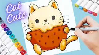 💗S&Oslash;T KITTYTEGNING: HVORDAN TEGNERE EN KATTE SOM SPISER VANNMELON (FARGE MED TOUCH MAKER)
