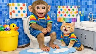 Bebé atrapa chocolatitos con gatito bajo la nave espacial | Bebe Bombom esp