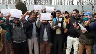 Jammu And Kashmir Projects Construction Corporation Casual Employees held Protest at JKPCC Hqrs