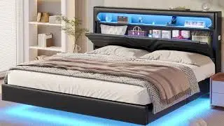 Sikaic King Size LED Floating Bed Frame With Charging Station Hidden Storage