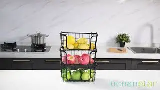 Oceanstar Stackable Metal Wire Storage Basket Set BSS1811 &ndash; Black, Set of 3