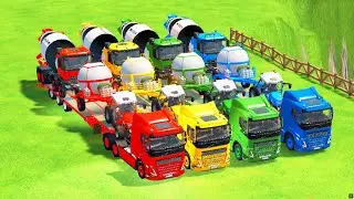 TRANSPORTING! MIXER TRUCK & TRACTOR WATER TANK WITH DOUBLE FLATBED TRAILER TRUCK VOLVO, MAN-FS22
