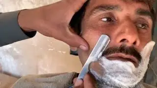 ASMR fast shaving cleam with straight Blade Remove shaving 🪒[ASMR fARHAN Barber 🪒]