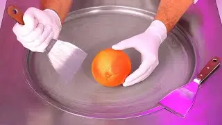 ASMR Grapefruit - how to make a fresh Grape Fruit to rolled fried Thai Ice Cream Roll Dessert Food