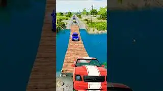 Super Cars, Ambulence, Mini Van, School Bus, vs Suspension Bridge  - BeamNG.Drive#europe #shorts