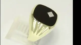 Mens Natural Diamond Onyx Signet Style Ring 14K Yellow Gold Size 9.25 - 34304
