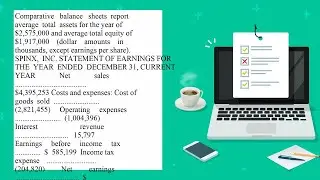 Comparative balance sheets report average total assets for the year of 2 575 000 and average tota...