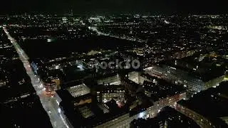 Night Time Drone Shot Over Copenhagen, Denmark