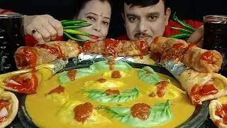 SPICY🔥JHOL MOMOS CHANGELLEGES| FRANKIE EGG ROLL EATING CHALLENGE|MOMOS STREET FOOD|SPRING ROLL|#food