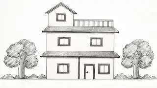 How to draw a house with pencil/ Beautiful building house / pencil drawing / realistic house drawing