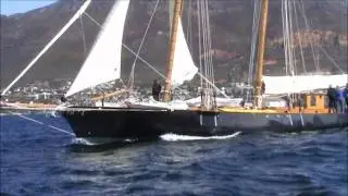 Bamboo Schooner Coracle leaving Cape Town