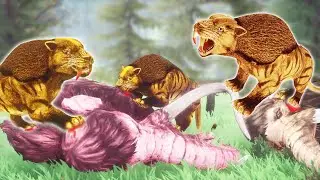3 Saber Tooth Tiger Vs Mammoth Elephant | Zombie Mammoth Save 3 Woolly Mammoth from Saber Tooth Cat