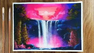 Waterfall Landscape Painting / Acrylic Painting for Beginners