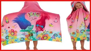 Franco Kids Bath and Beach Cotton Terry Hooded Towel Wrap, 24 in x 50 in, Trolls