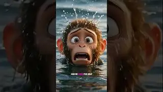 Monkey slip in Water 🐒 #trending  #shorts #cartoon