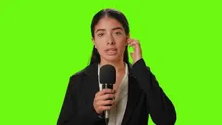 Female reporter with microphone in hand green background|Chroma Key|Template| Effect|Backdrop