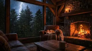 99% Sleep Instantly 😴 Stormy Night Cabin with Fireplace & Heavy Rain Sounds | End Overthinking