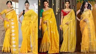 Designer yellow saree ideas//Traditional yellow saree designs//Yellow cotton saree styles//Yellow
