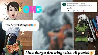 Very hard challenge 🤯Maa Durga drawing with oil pastel colour easy step by step 😉 #art